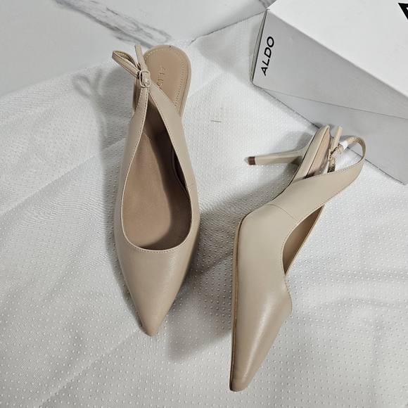 Aldo Criewiel Beige Kitten Heel Leather Slingback - NWT - Picture 9 of 10